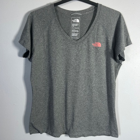 The North Face Womens Gray V Neck T Shirt Short Sleeve Activewear Top Size L - Picture 1 of 5